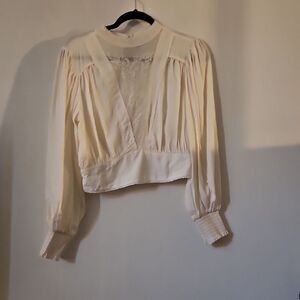 Joie Cream Blouse with V-Neck Lace Design